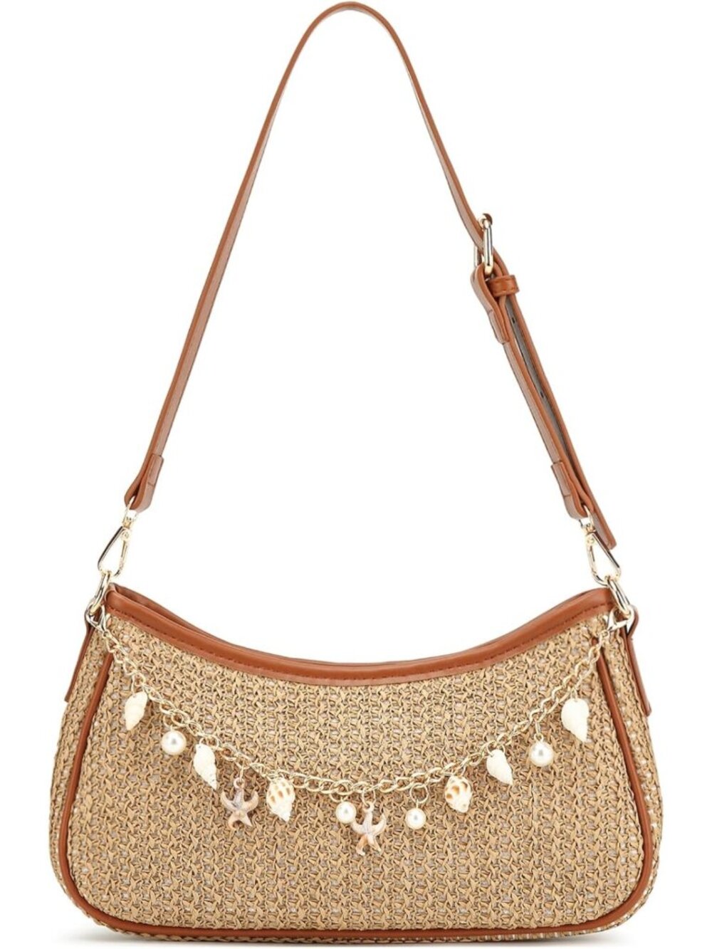 Boho Woven Straw Shoulder Bag - Summer Beach Purse, Crochet Vacation Handbag